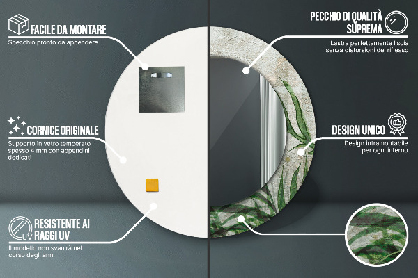 Bedrukte ronde spiegel Varen bladeren