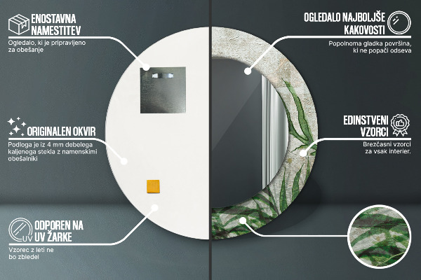 Bedrukte ronde spiegel Varen bladeren