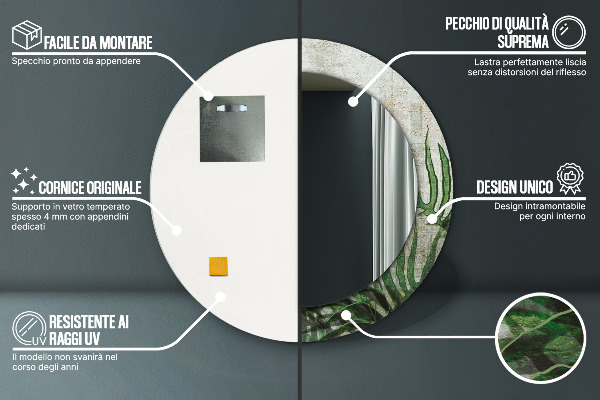 Bedrukte ronde spiegel Varen bladeren
