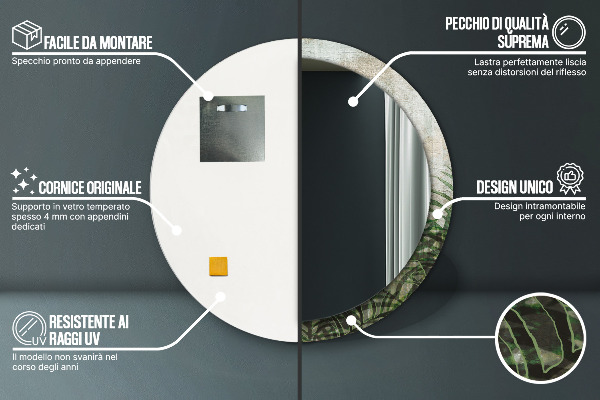 Bedrukte ronde spiegel Varen bladeren