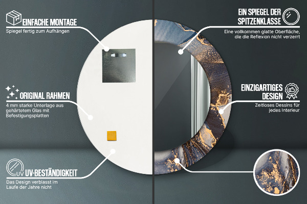 Ronde wandspiegel met print Abstracte vloeistof