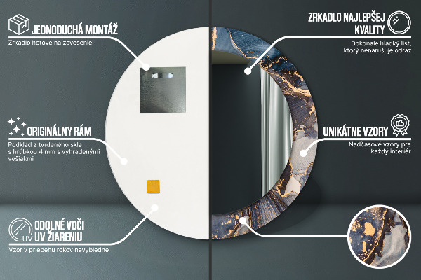 Ronde wandspiegel met print Abstracte vloeistof