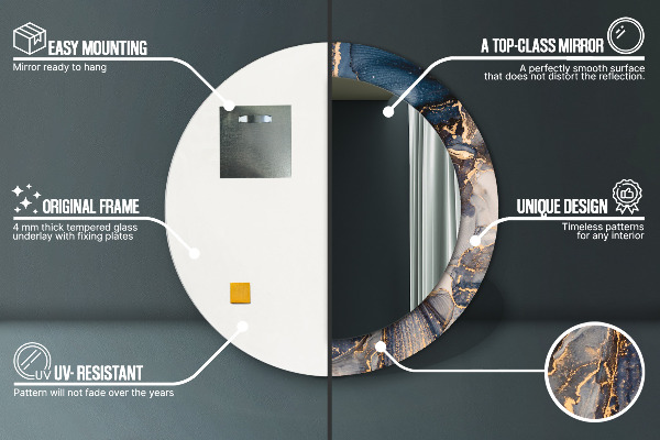 Ronde wandspiegel met print Abstracte vloeistof