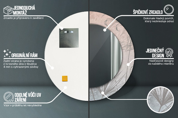Ronde wandspiegel met print Tropische bloemen