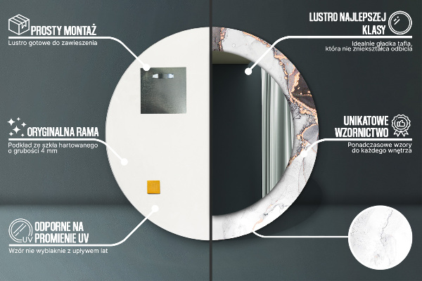 Ronde wandspiegel met print Abstracte vloeistof