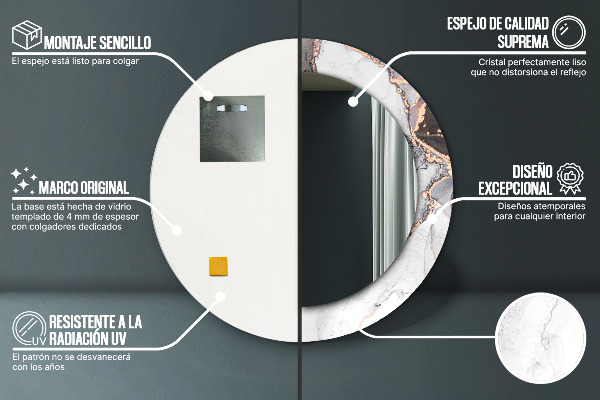 Ronde wandspiegel met print Abstracte vloeistof