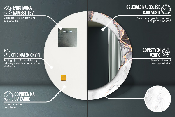 Ronde wandspiegel met print Abstracte vloeistof