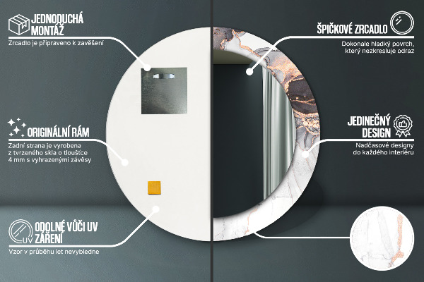 Ronde wandspiegel met print Abstracte vloeistof