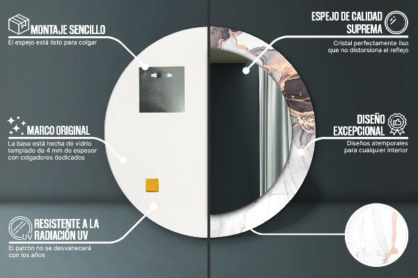 Ronde wandspiegel met print Abstracte vloeistof