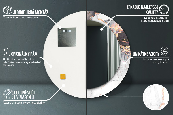 Ronde wandspiegel met print Abstracte vloeistof