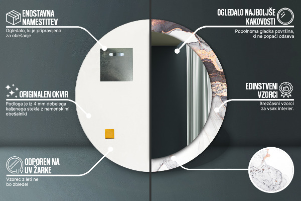 Ronde wandspiegel met print Abstracte vloeistof