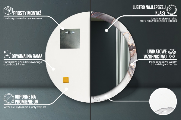 Ronde wandspiegel met print Abstracte vloeistof