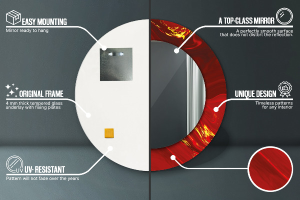 Ronde wandspiegel met print Rood marmer