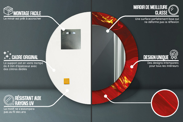 Ronde wandspiegel met print Rood marmer