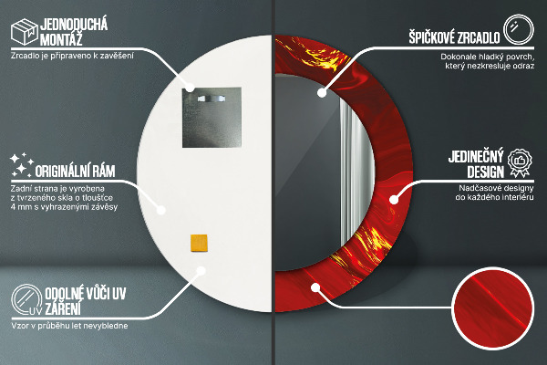 Ronde wandspiegel met print Rood marmer