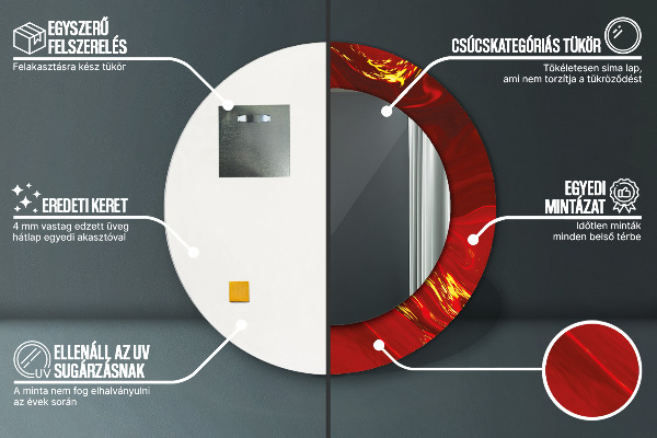 Ronde wandspiegel met print Rood marmer