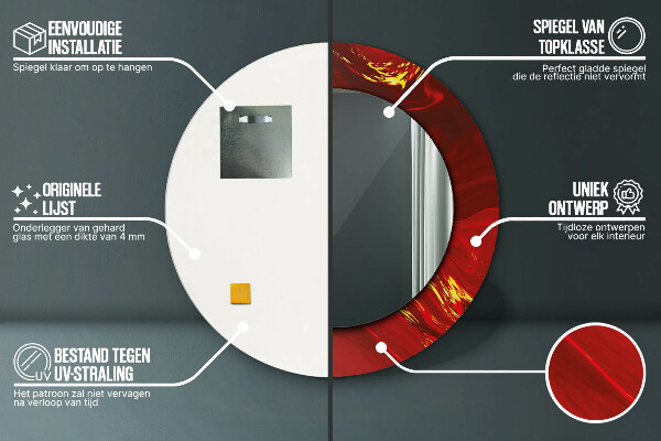 Ronde wandspiegel met print Rood marmer