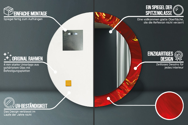 Ronde wandspiegel met print Rood marmer
