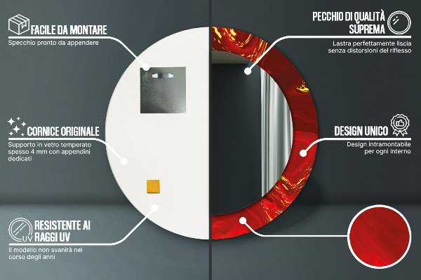 Ronde wandspiegel met print Rood marmer