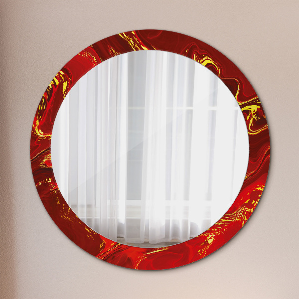 Ronde wandspiegel met print Rood marmer