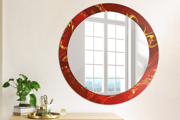 Ronde wandspiegel met print Rood marmer