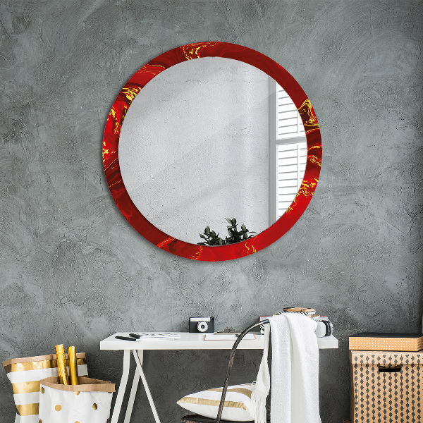 Ronde wandspiegel met print Rood marmer