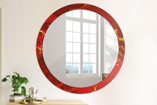 Ronde wandspiegel met print Rood marmer