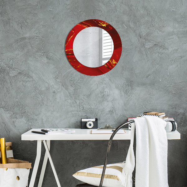 Ronde wandspiegel met print Rood marmer