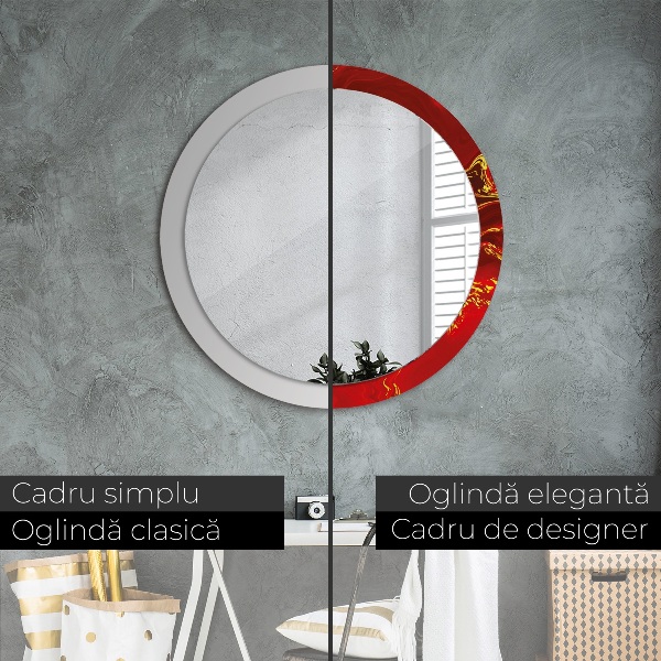 Ronde wandspiegel met print Rood marmer