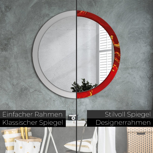 Ronde wandspiegel met print Rood marmer