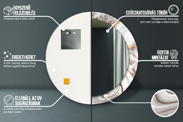Ronde spiegel met bedrukte lijst Licht marmer