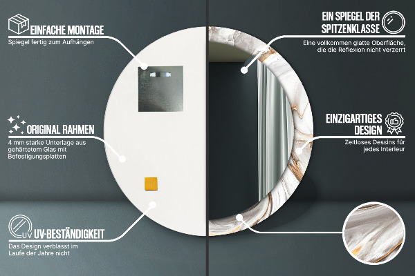 Ronde spiegel met bedrukte lijst Licht marmer