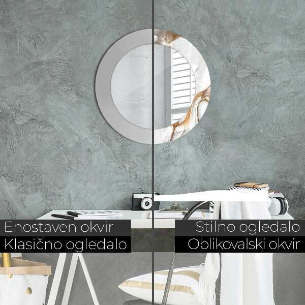 Ronde spiegel met bedrukte lijst Licht marmer