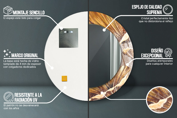 Bedrukte ronde spiegel gouden bladeren