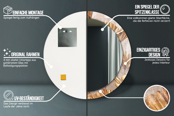 Bedrukte ronde spiegel gouden bladeren