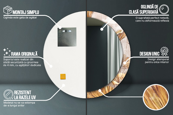 Bedrukte ronde spiegel gouden bladeren