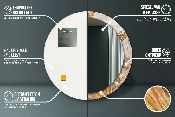 Bedrukte ronde spiegel gouden bladeren