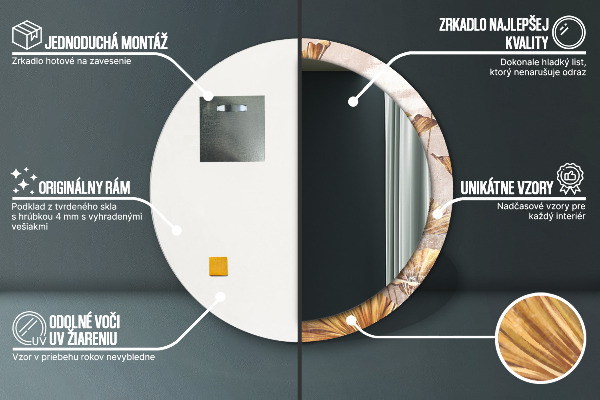 Bedrukte ronde spiegel gouden bladeren