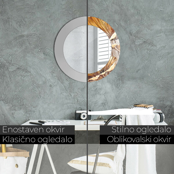 Bedrukte ronde spiegel gouden bladeren