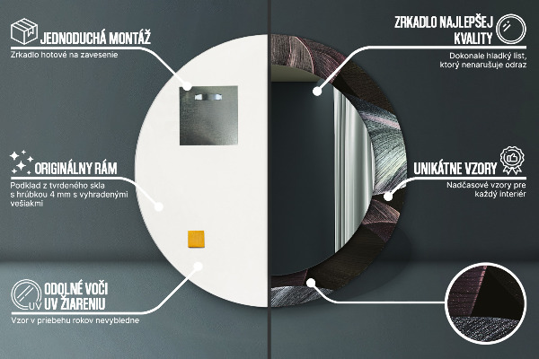 Ronde spiegel met bedrukte lijst Donkere tropische bladeren