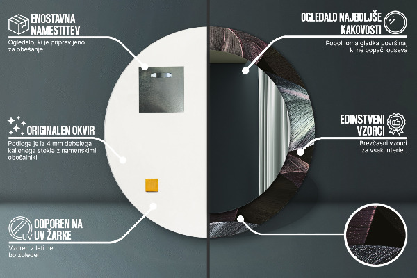 Ronde spiegel met bedrukte lijst Donkere tropische bladeren