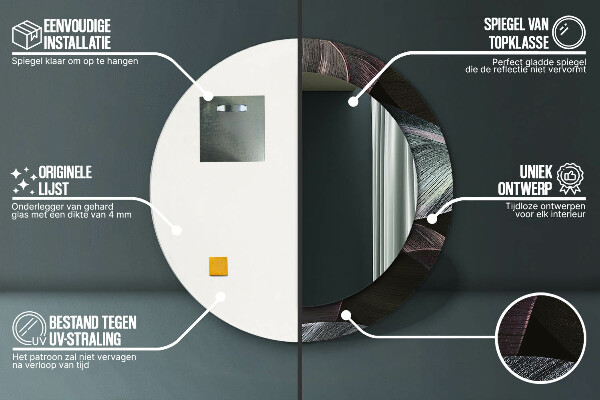 Ronde spiegel met bedrukte lijst Donkere tropische bladeren