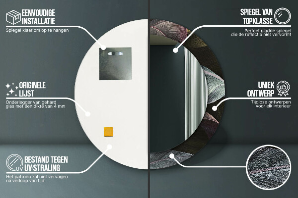 Ronde spiegel met bedrukte lijst Donkere tropische bladeren