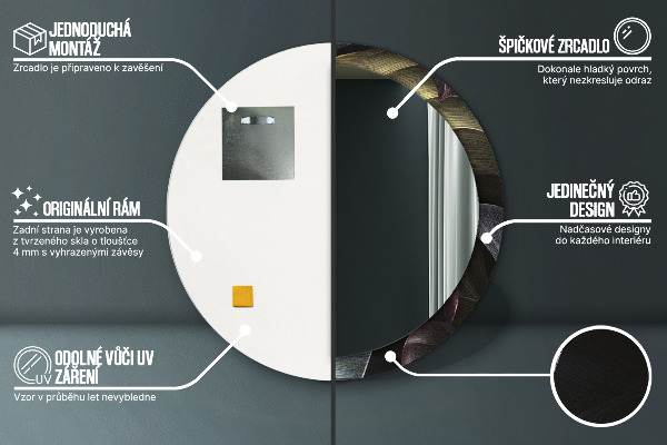 Ronde spiegel met bedrukte lijst Donkere tropische bladeren