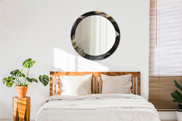 Ronde spiegel met bedrukte lijst Donkere tropische bladeren