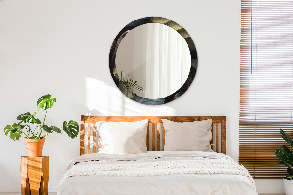 Ronde spiegel met bedrukte lijst Donkere tropische bladeren