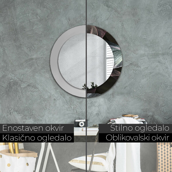 Ronde spiegel met bedrukte lijst Donkere tropische bladeren