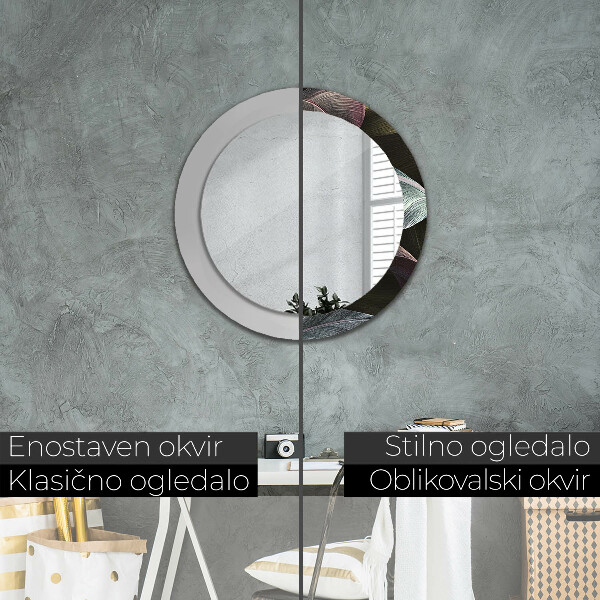 Ronde spiegel met bedrukte lijst Donkere tropische bladeren