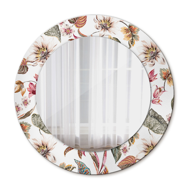 Ronde wandspiegel met print Uitstekende bloemen