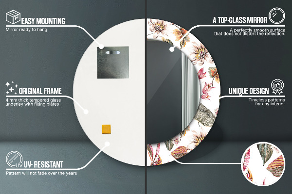 Ronde wandspiegel met print Uitstekende bloemen